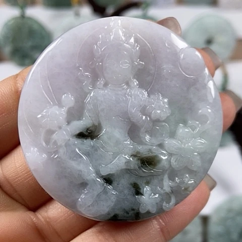 翡翠颈饰未镶嵌山水观音两面工福利