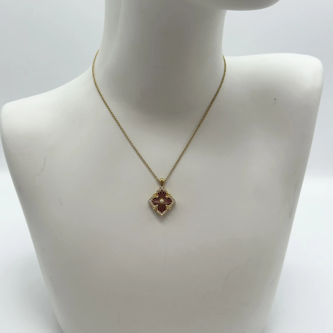 99新 BUCCELLATI/布契拉提 红珐琅大号带钻opera项链03520