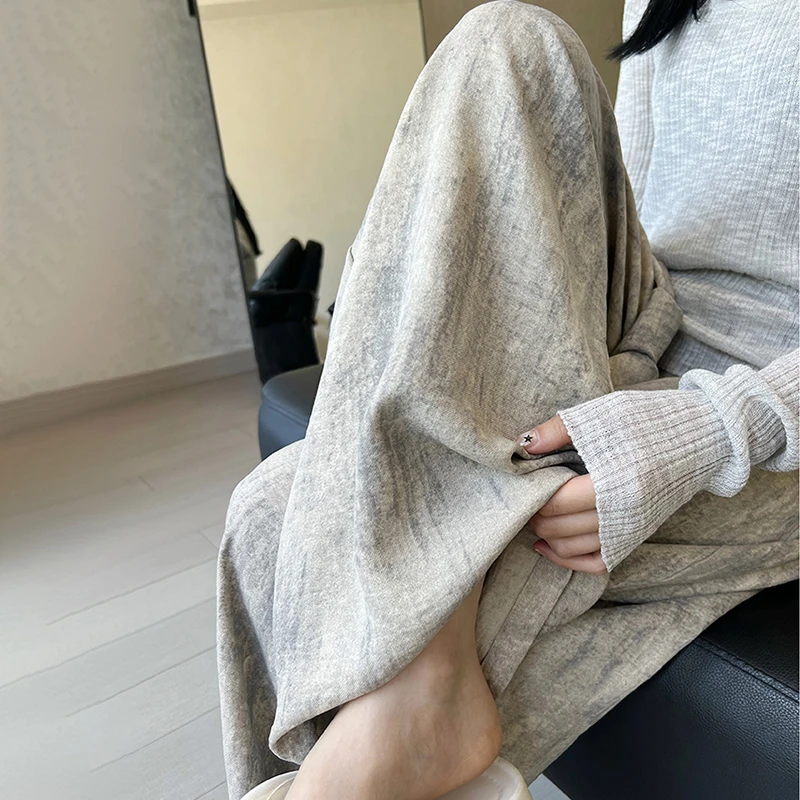 扎染脏脏裤山本宽松裤子高腰松紧裤夏季冰丝显瘦休闲直筒裤#N12