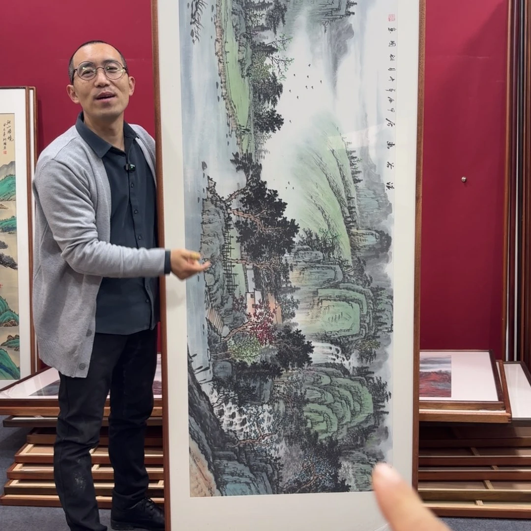 国画手绘作品带框