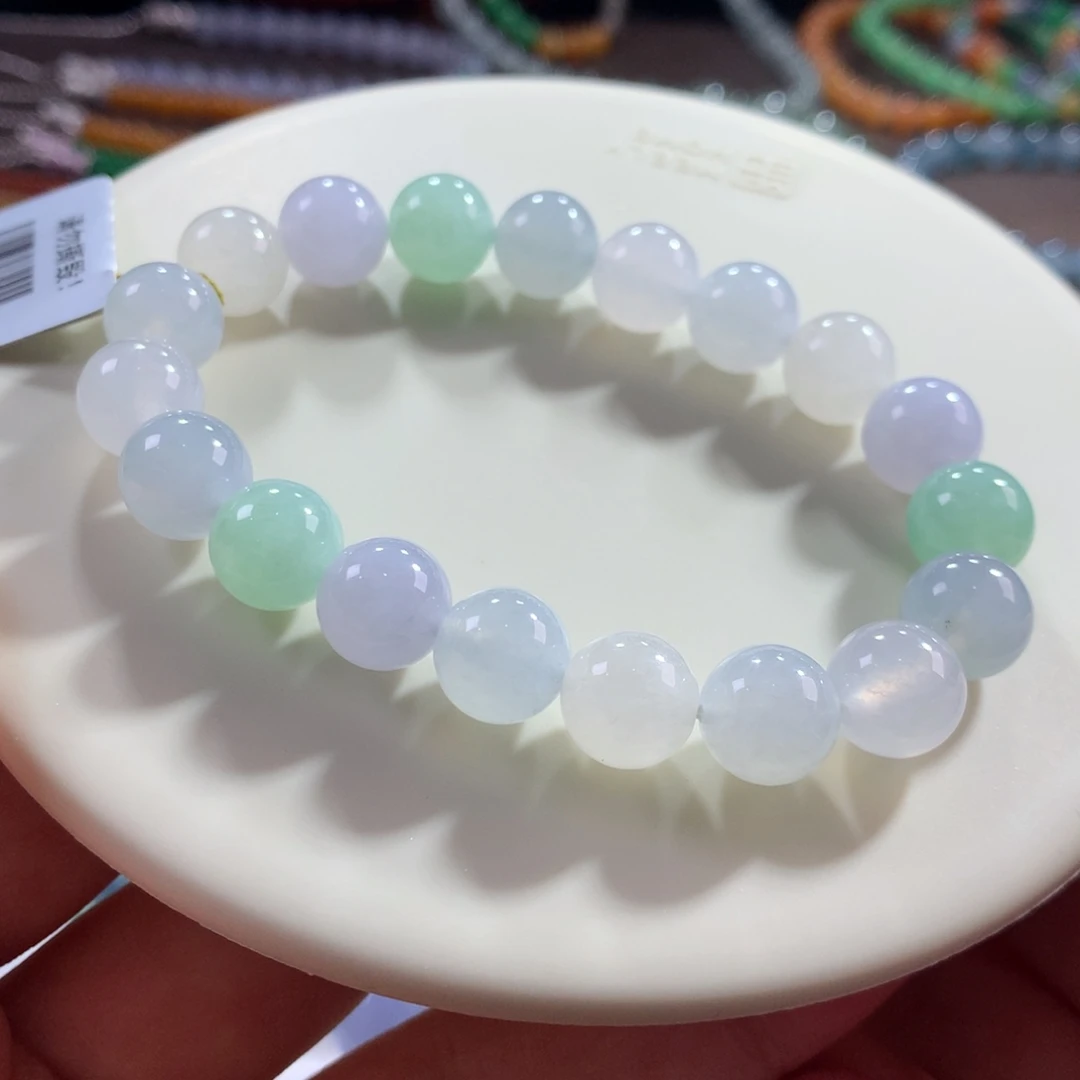 翡翠未镶嵌手链翡翠冰胶底玛卡龙卡10+