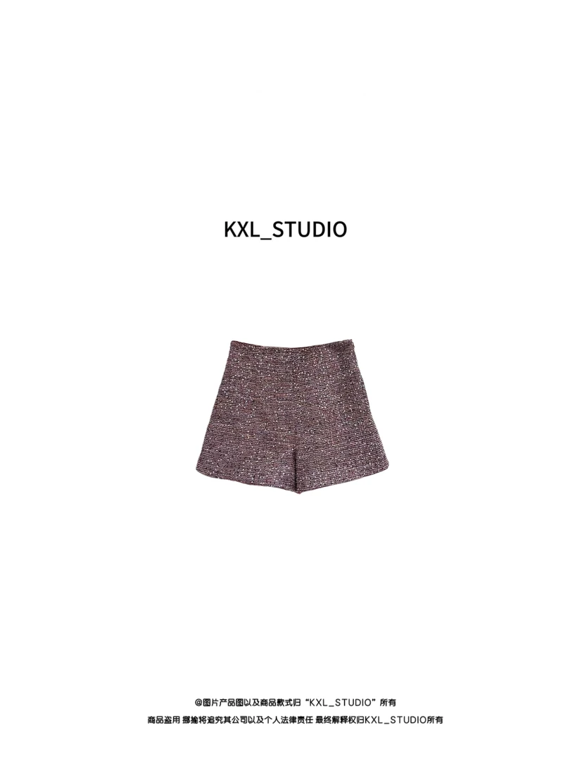 KXL-STUDIO【鎏光紫镜】刺绣珠饰香风短裤9234