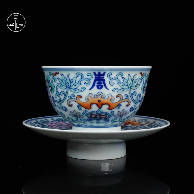 【鹏友专属】见山烧斗彩寿字杯托组