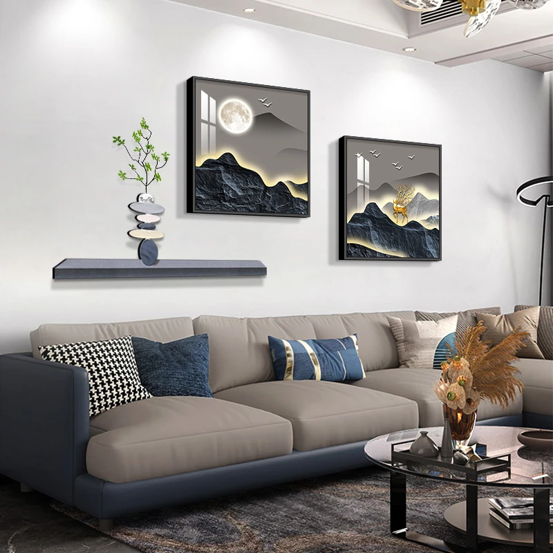 现代轻奢客厅装饰画2025新款沙发背景墙上壁画高级感三联挂画福禄