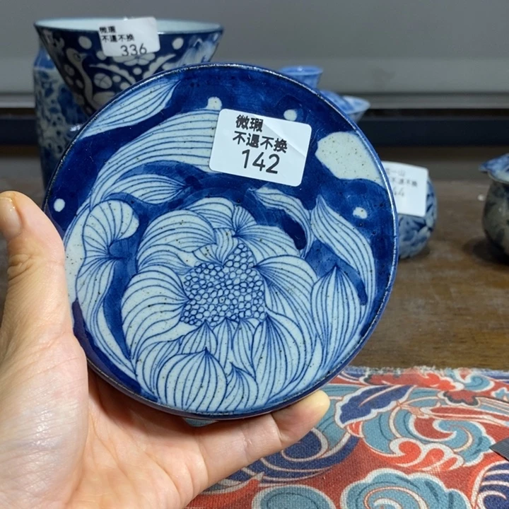青花瓷景德镇手绘白露莲花壶承