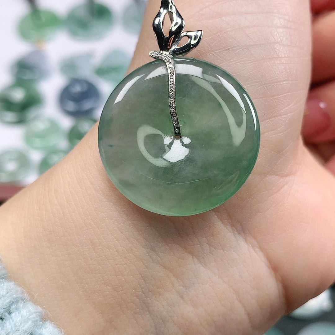 翡翠颈饰18K金镶嵌平安