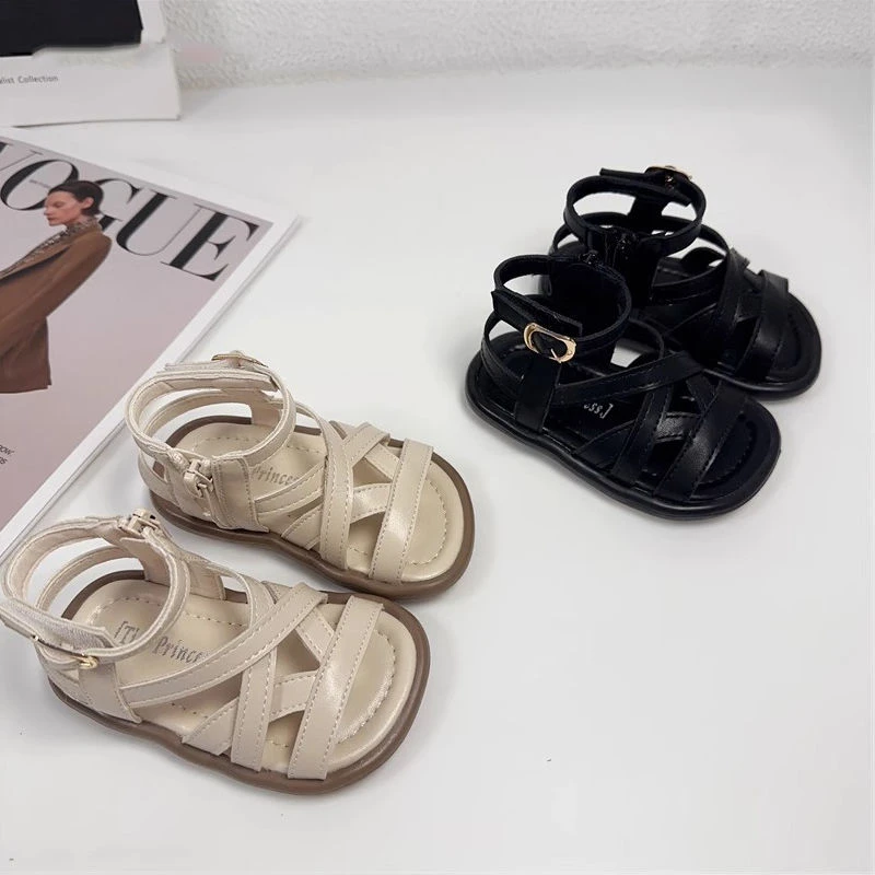 夏季软底高帮韩版休闲魔术贴百搭复古罗马鞋男儿童凉靴0-1-3岁