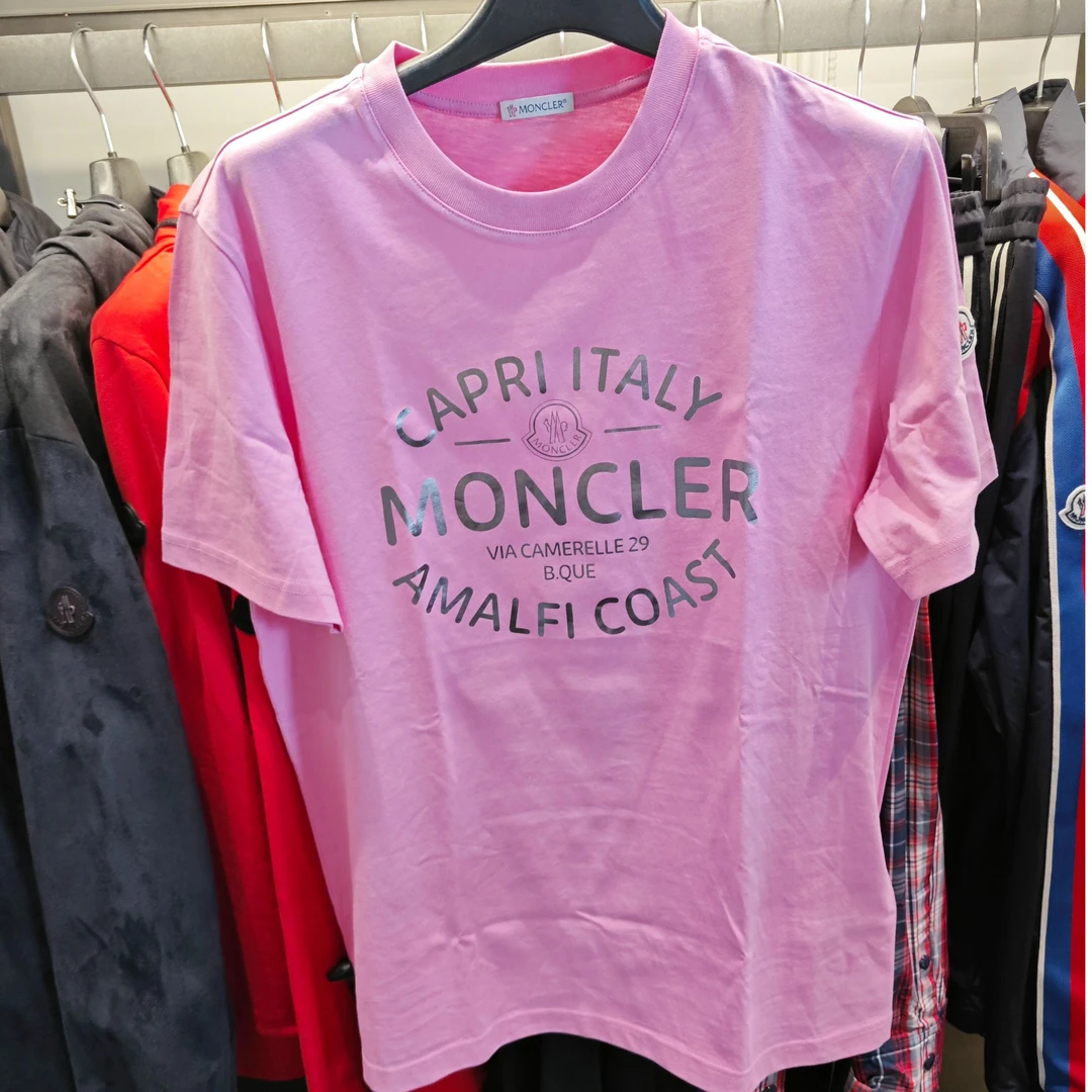 【巴黎直邮】Moncler盟可睐粉色字母LOGO标圆领T恤短袖男款 8C000