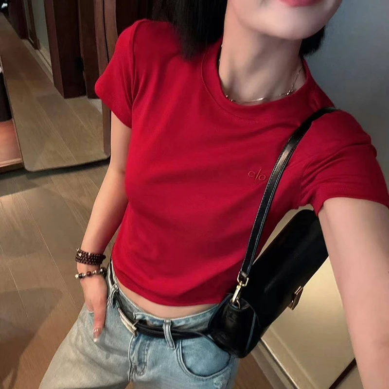 欧洲站短袖T恤女2025夏季新款圆领字母简约时尚百搭修身显瘦上衣C