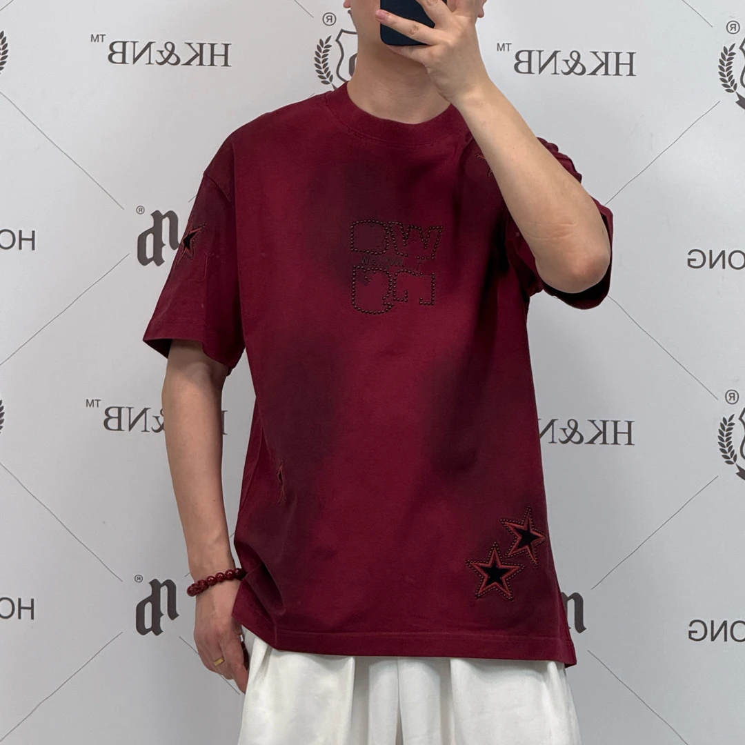 HK&NB x 五角星系列 夏百搭休闲情侣重磅水洗拼接撞色时尚短袖T恤