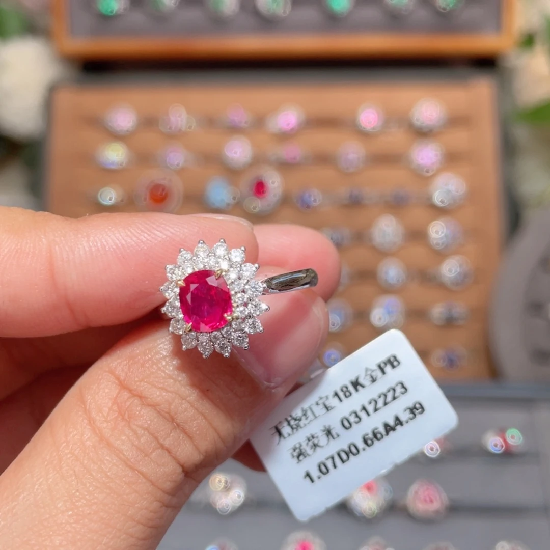 红宝石戒指18K金镶嵌1.07ct 无烧鸽血