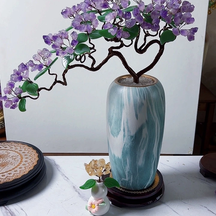 陶瓷天然紫水晶招财树