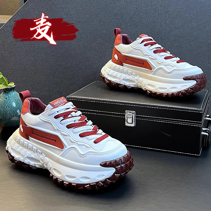 欧洲站男鞋2025春季新款高级感休闲百搭轮胎厚底运动内增高老爹鞋