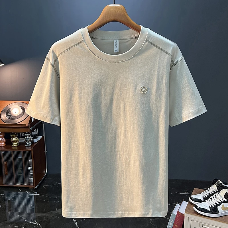 LEIGHZ/雷茨美式宽松短袖T恤男士夏季薄款圆领大码透气汗衫休闲