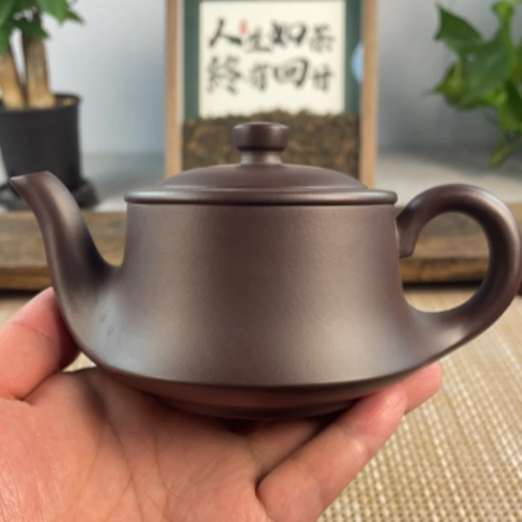 宜兴原矿老紫泥紫砂壶曲壶柱础约240CC茶具泡茶壶