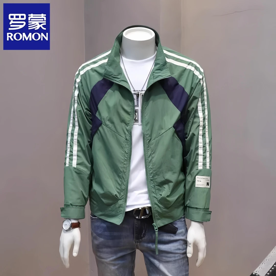 罗蒙春秋季新款男士立领夹克拼色修身薄款百搭休闲宽松工装外套潮