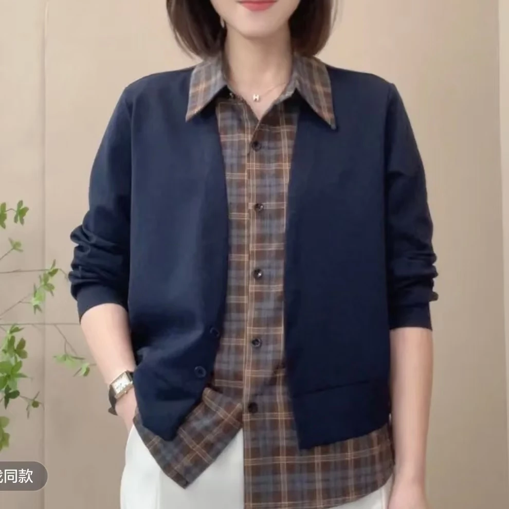 2025秋季新款上衣时尚V领显瘦修身设计感女士洋气小衫上衣