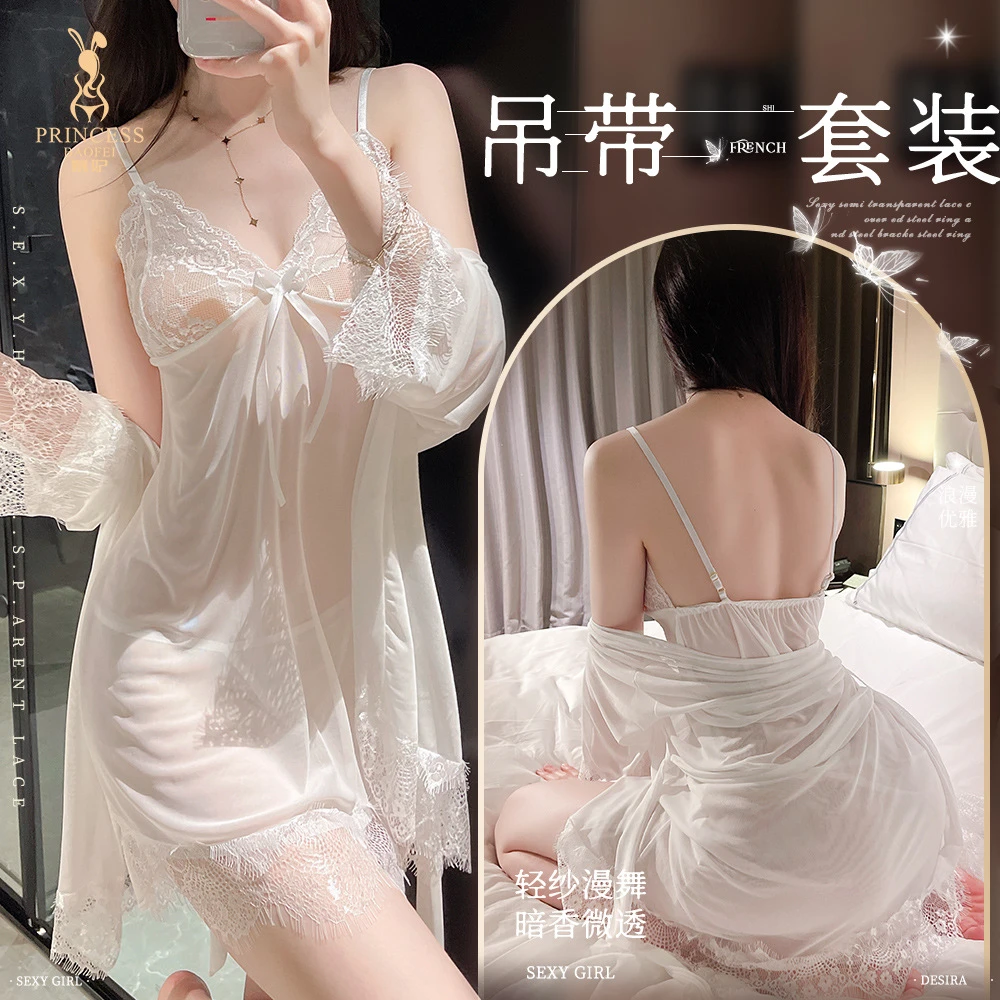 睡衣蕾丝网红微透优雅睡裙纯欲风薄款夏季轻纱女士露背春夏性感