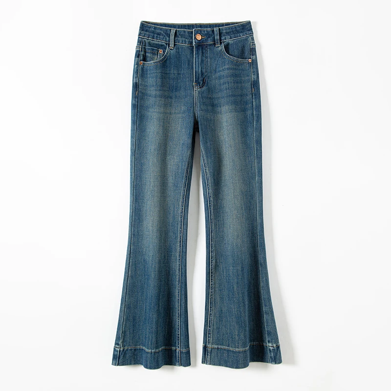 春夏蓝色微喇叭牛仔裤女高腰宽松时尚百搭2025新款休闲小众设计感