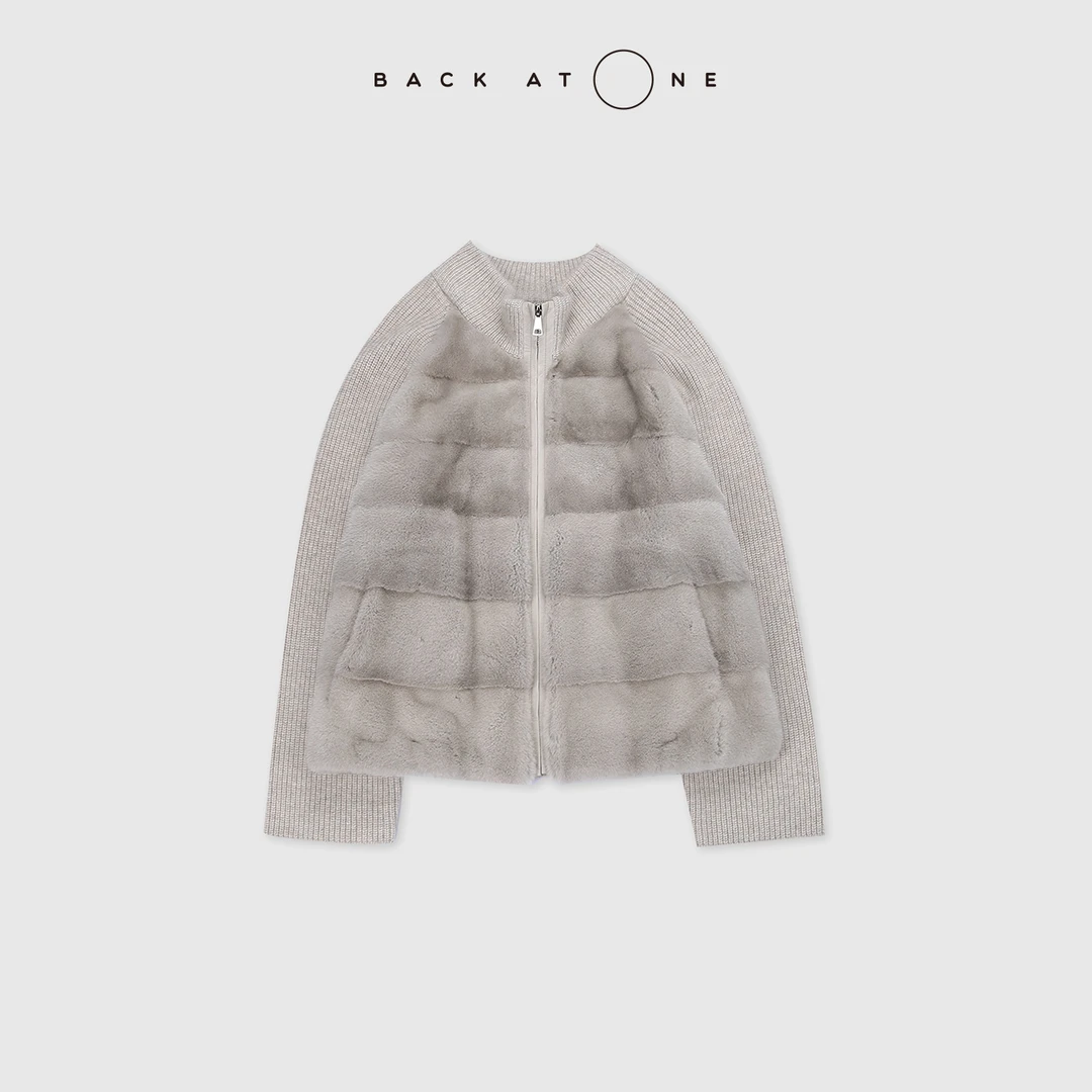 BACKATONE“雾光弦音” 银兰水貂拼接羊绒拉链外套 BFF-1GC333E-K