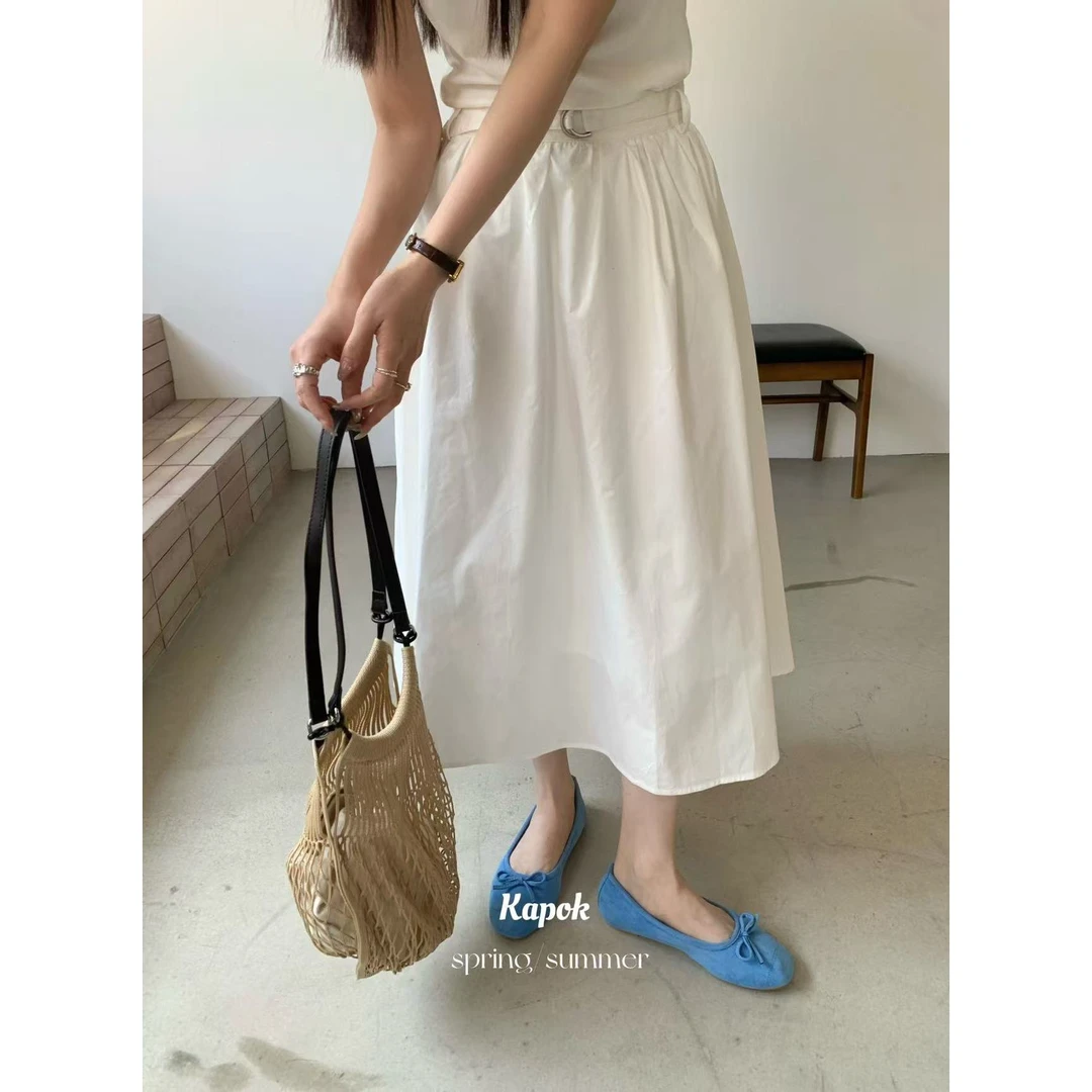 J-25025#韩系简约“巨百搭”高腰后半松紧半身裙