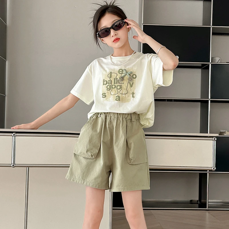 女童套装夏装两件套2025夏季新款爆款短袖短裤薄款潮流休闲中大童