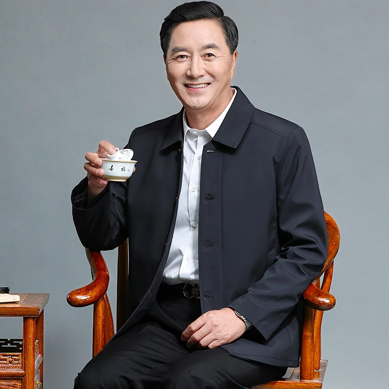 秋冬款爸爸外套男中老年人男装夹克中年男士加棉加厚上衣爷爷衣服