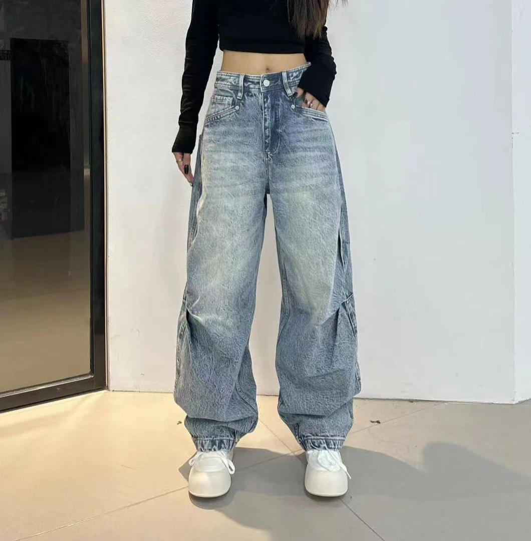 TT原创 EZ5830 冬季加绒欧版洗水掐褶香蕉牛仔裤宽松高腰显瘦女