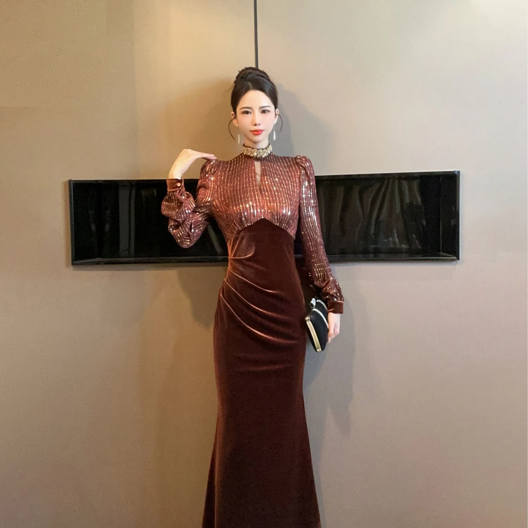 【设计师定制】新款法式复古高定气质修身显瘦优雅时尚连衣裙21622