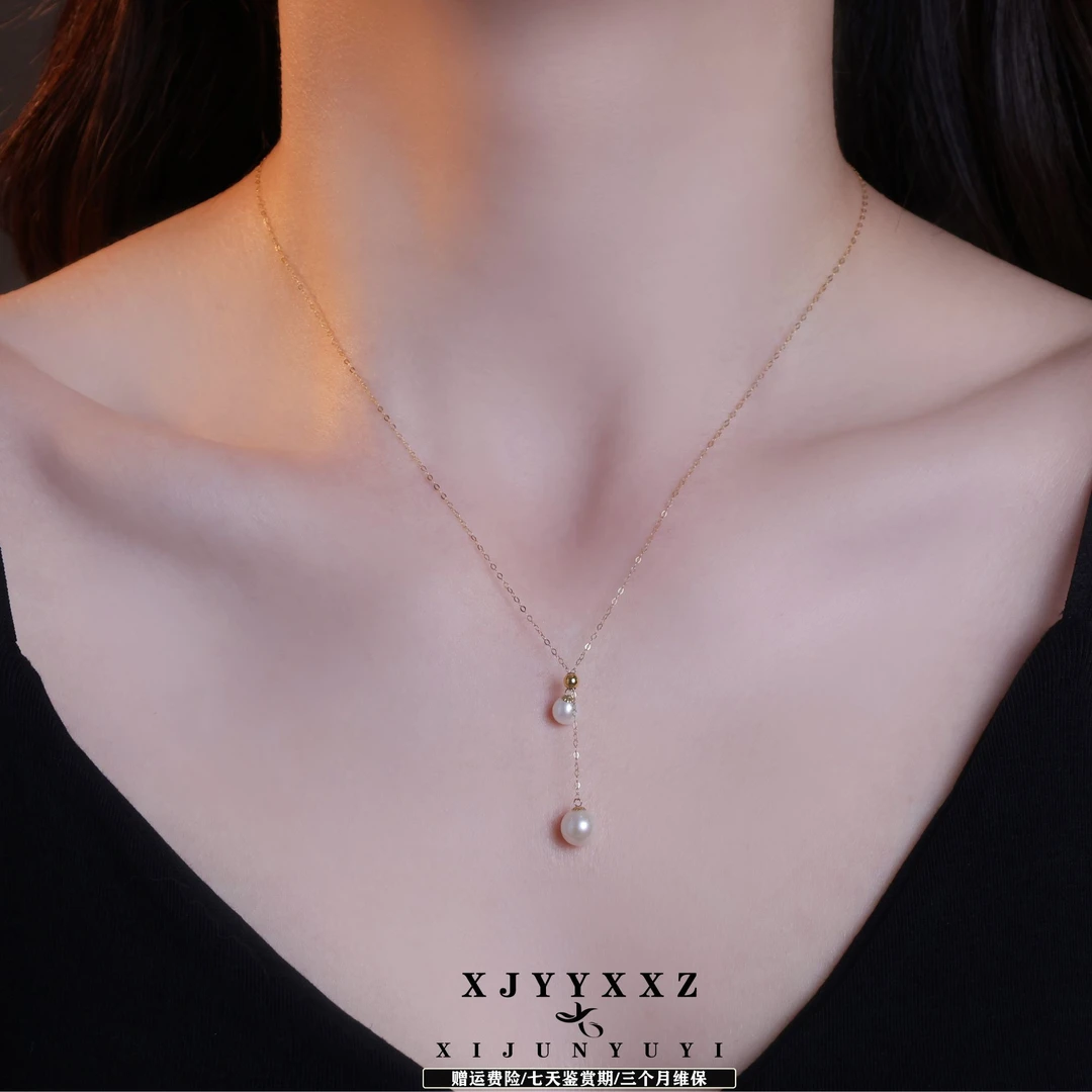 希君羽翼【心动珠宝】白色双珠 18k金2颗淡水珍珠项链时尚Z289