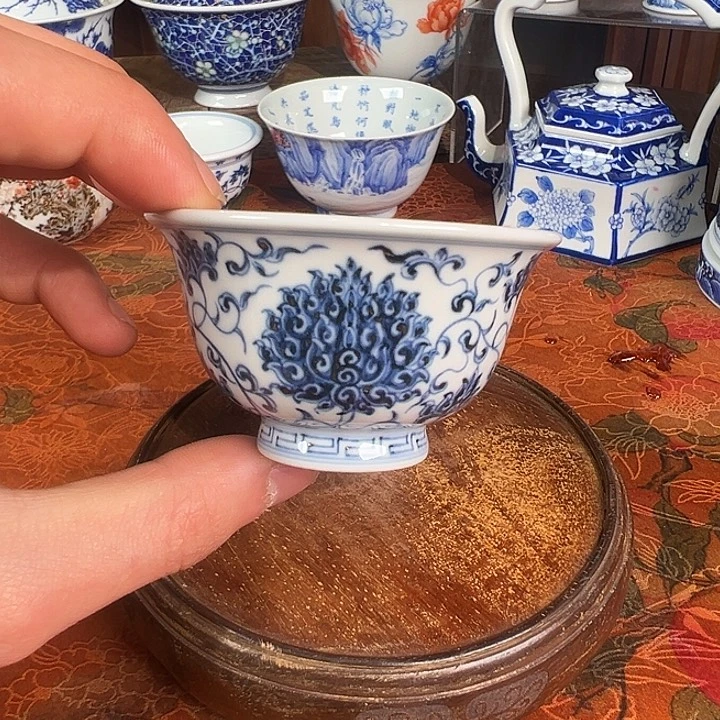 陶杯子元煦窑西番莲压手杯