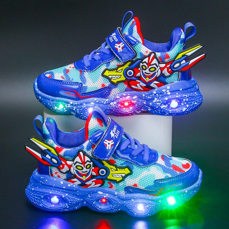 巴拉巴拉男孩女孩儿童运动鞋休闲发光男2025春秋新款皮面防水轻跑