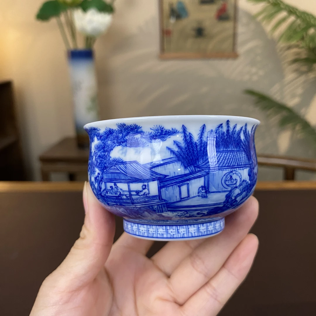 【九茗珍藏】林意宋画山水炉式杯 景德镇纯手工手绘茶器茶具