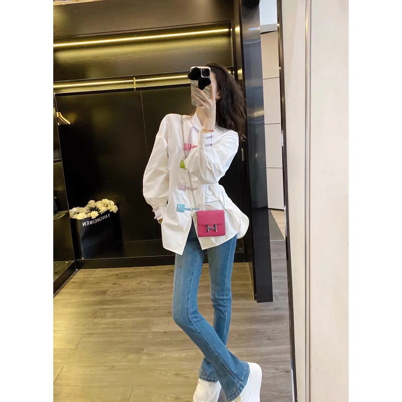 小众薄款常规款长袖衬衣2025早春新款中式时尚白色立领盘扣衬衫女