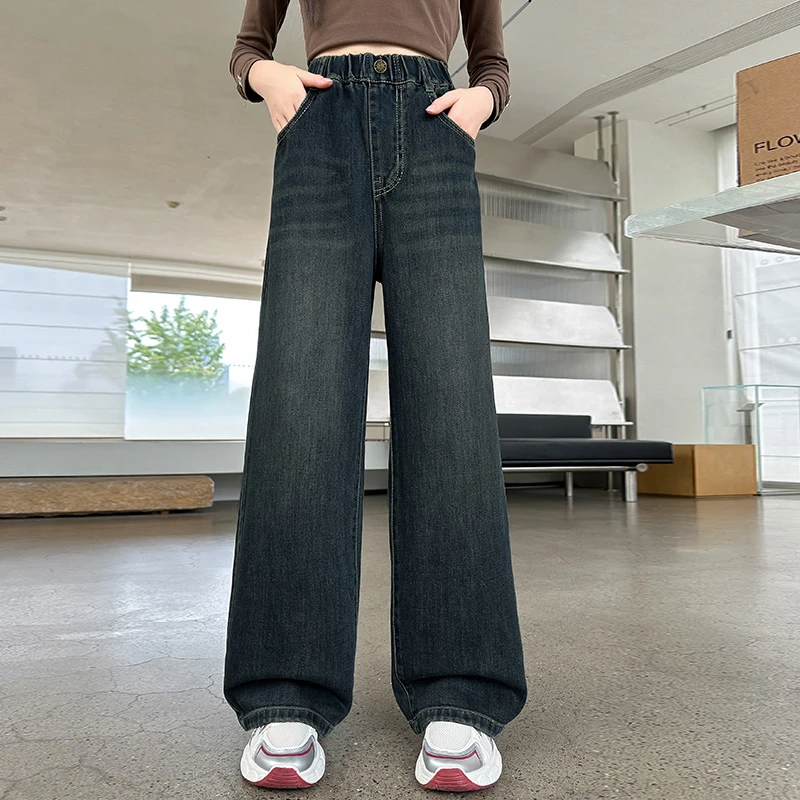 女童牛仔裤子阔腿春秋季新款2024爆款儿童中大童装小女孩宽松潮巴