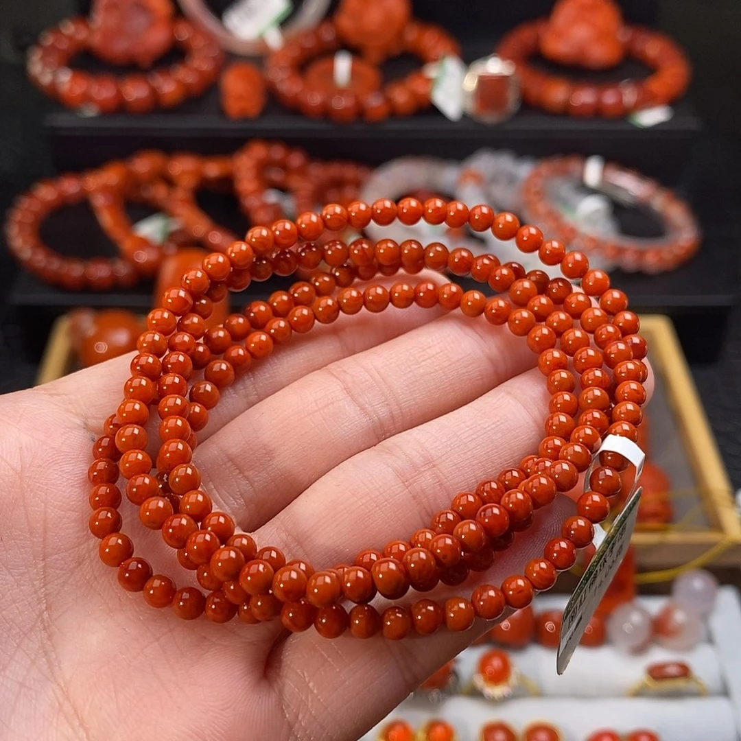 南红玛瑙未镶嵌四川凉山火焰纹多圈3.8mm