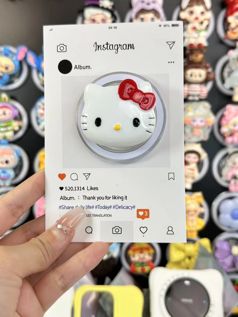 卡通kt猫磁吸气囊支架Magsafe啪嗒可折叠伸缩通用苹果华为创意diy