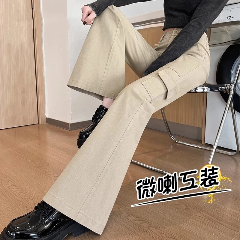 美式工装喇叭裤女春秋2025新款高腰显瘦马蹄裤修身时尚休闲微喇裤