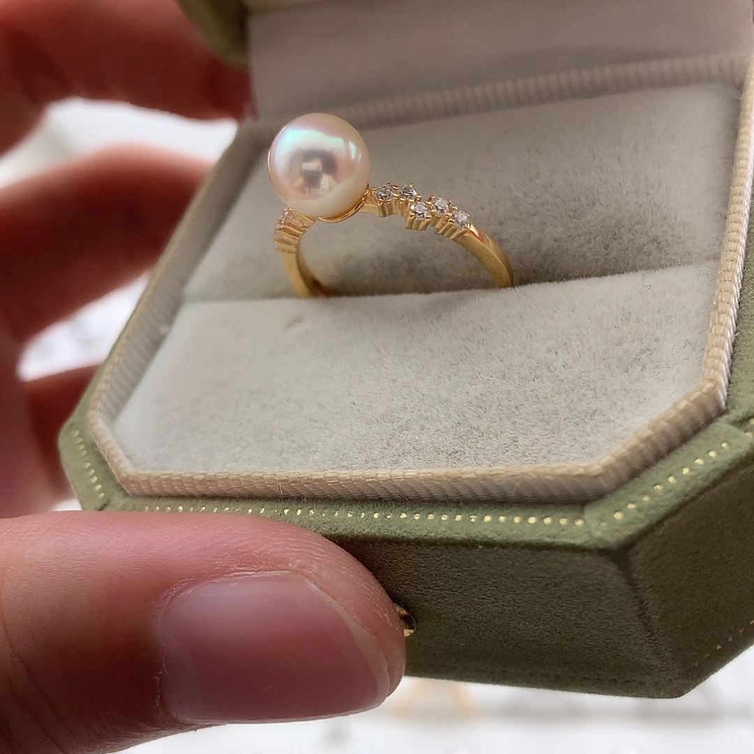 海水珍珠银S925镶嵌戒指7.5-8mm ak