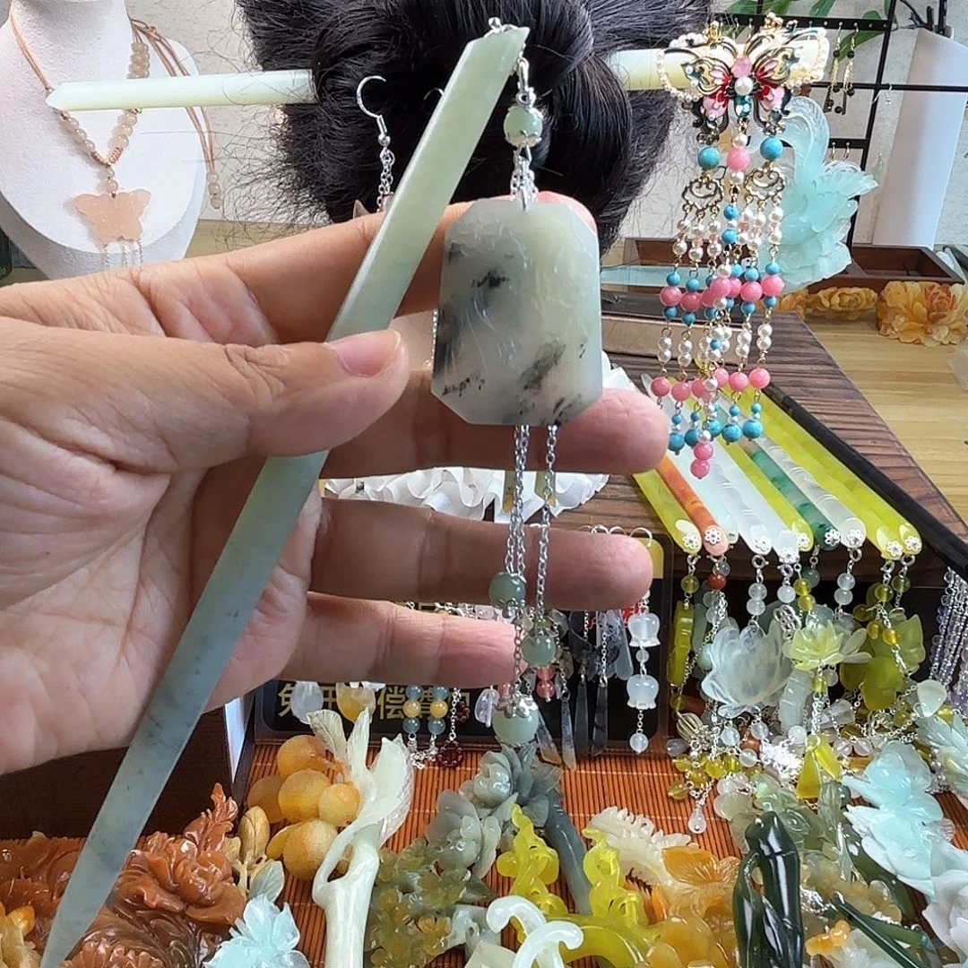 蛇纹石玉合金发饰