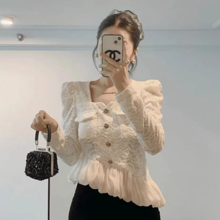 设计感高级感法式方领衬衫女冬季不规则减龄显瘦衬衣别致上衣