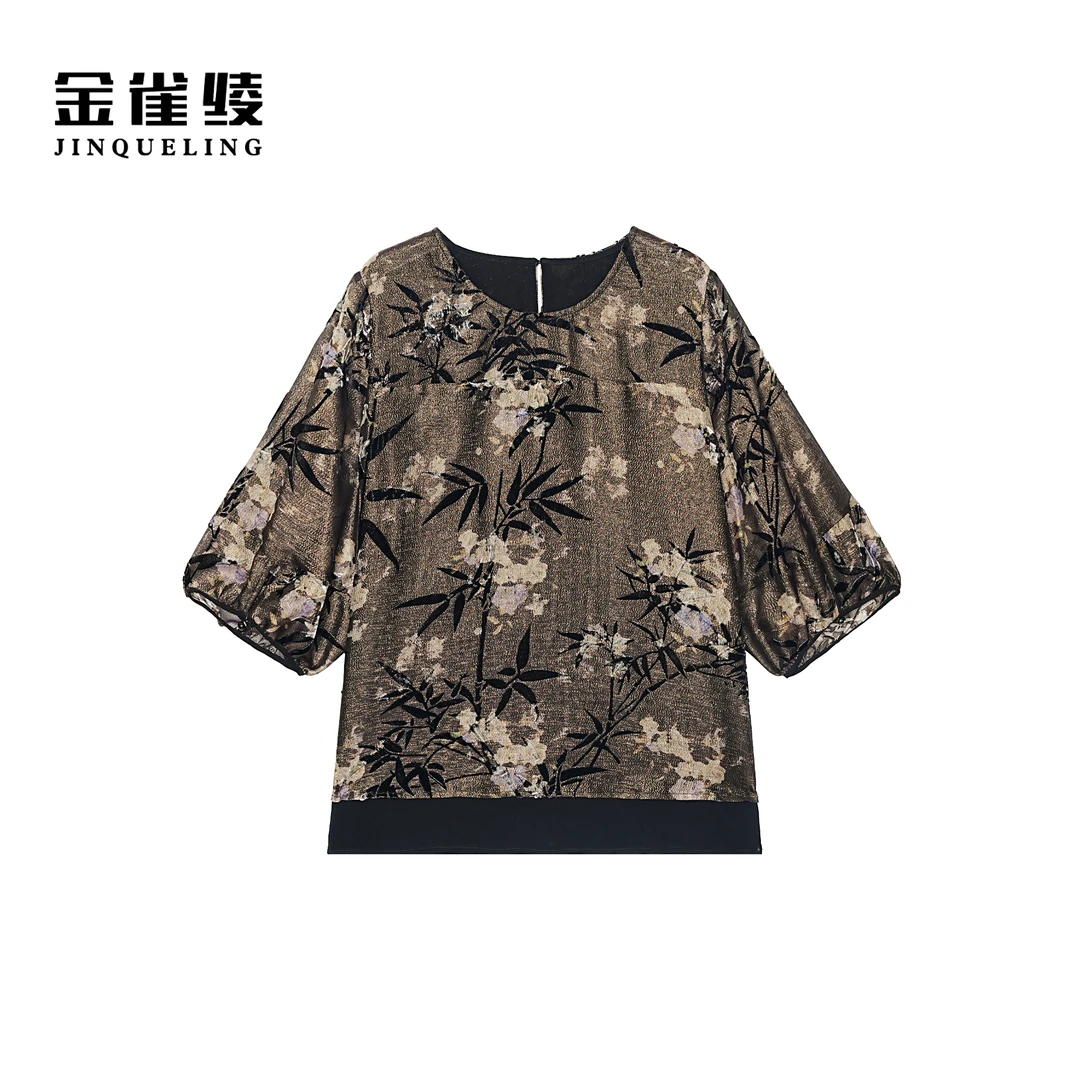 金雀绫【竹径鹿鸣】100桑蚕丝丝绒轻奢复古加宽加大小衫SZA2S487
