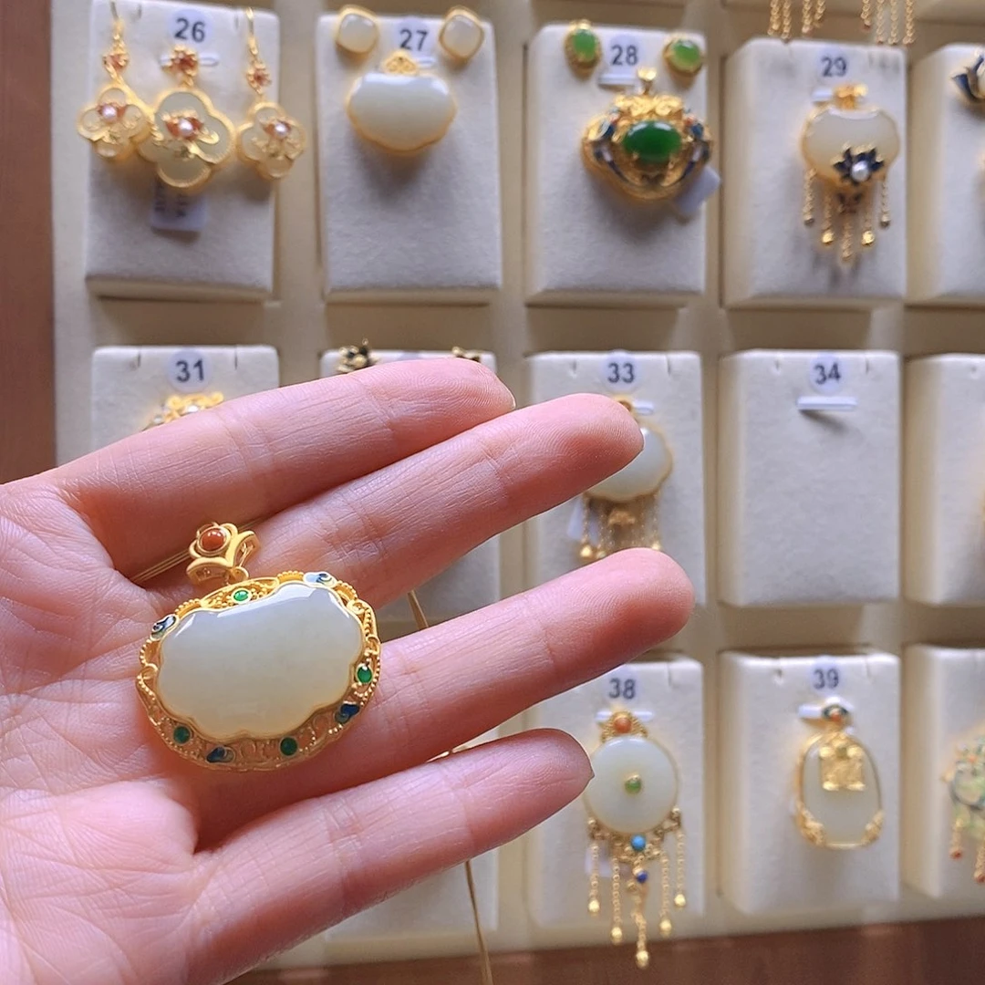 和田玉颈饰银S925镶嵌