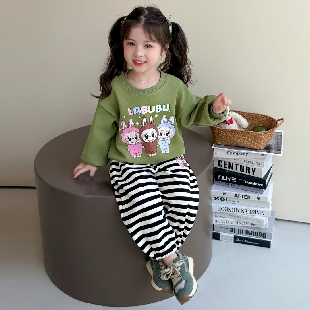 女童网红拉布布春秋卫衣套装新款洋气时髦女宝宝卡通休闲两件套潮