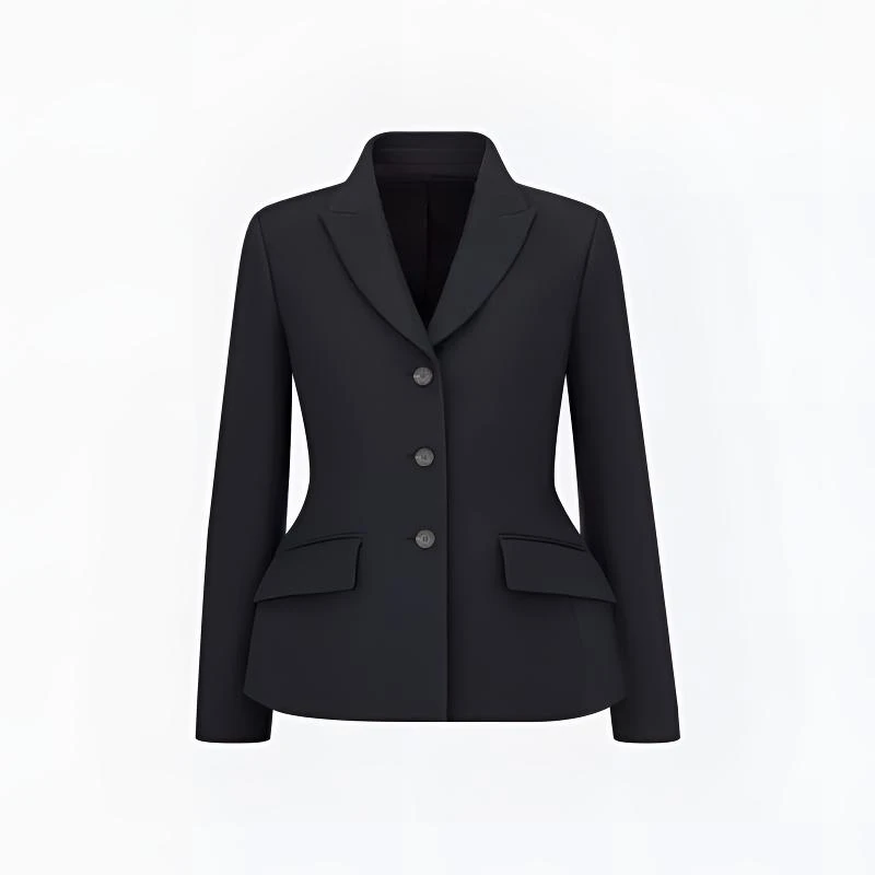 重工黑色纯色小西装西装上衣通勤长袖9675