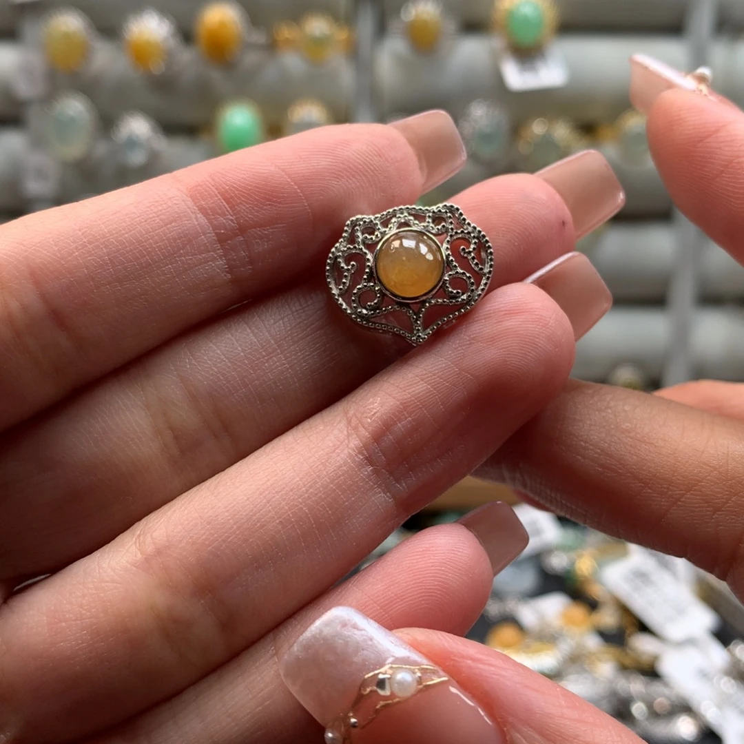 银S925镶嵌戒指翡翠吊坠