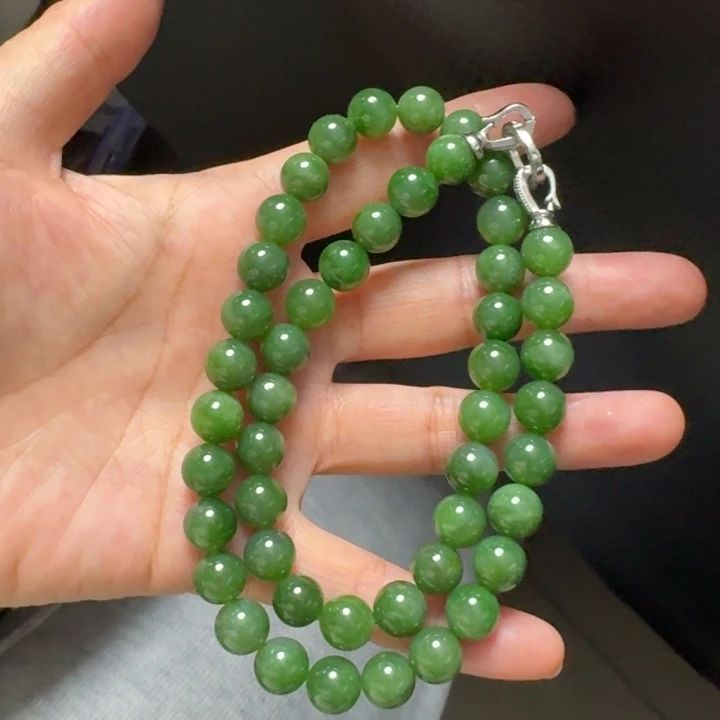 和田玉未镶嵌颈饰卡10阳绿项链