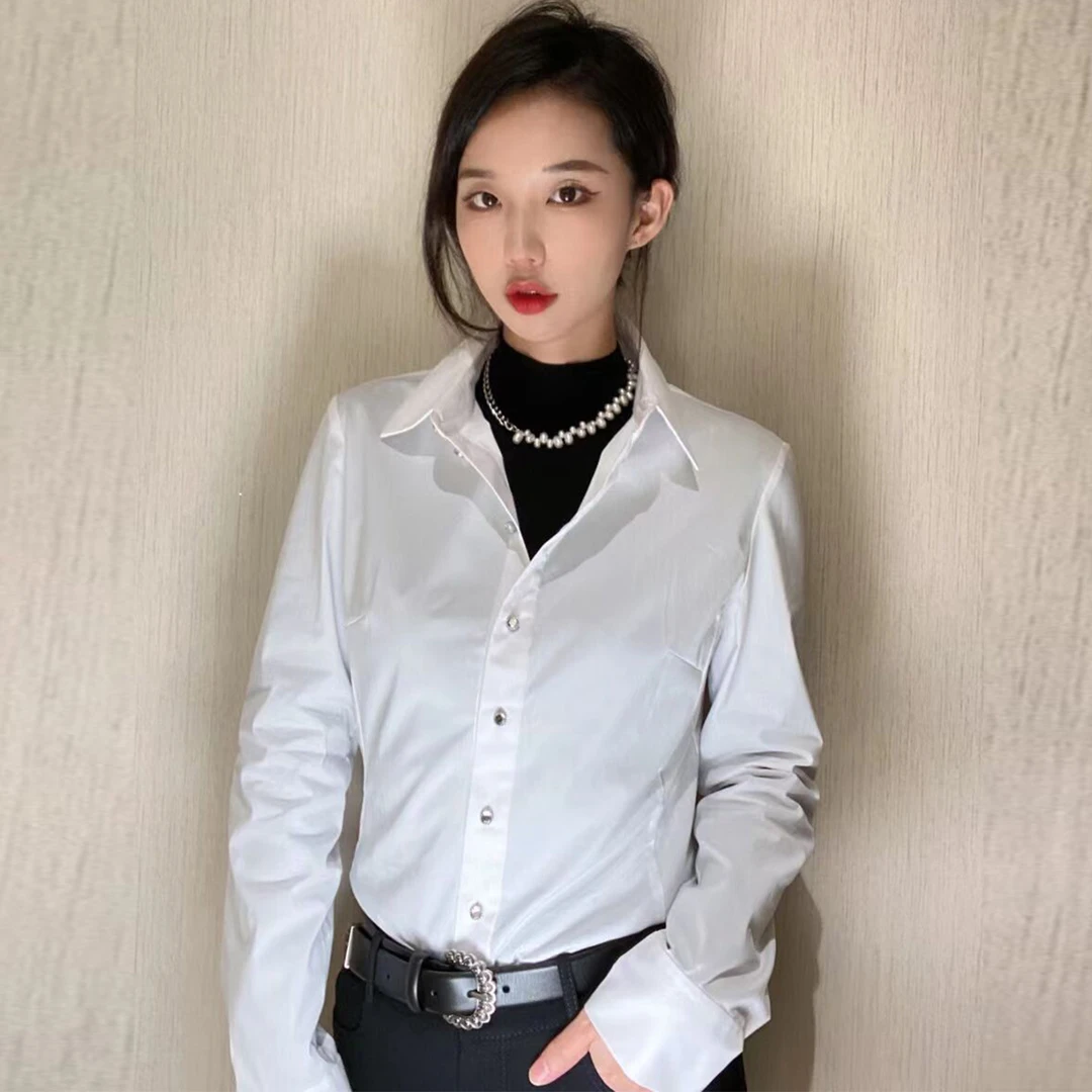 【商场同款】通勤翻领收腰工装长袖衬衫女休闲棉质修身衬衣1300641