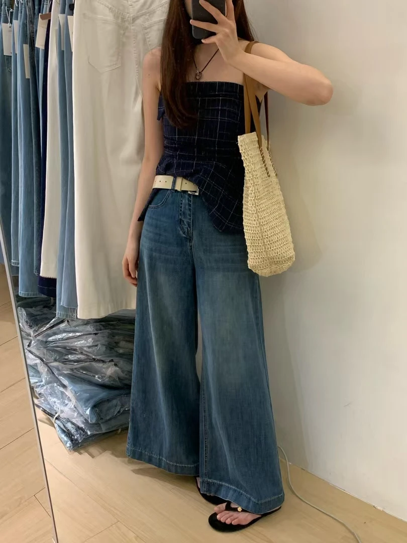 新款韩高腰宽松阔腿牛仔裤女夏季薄款休闲百搭显瘦直筒裤时尚外穿