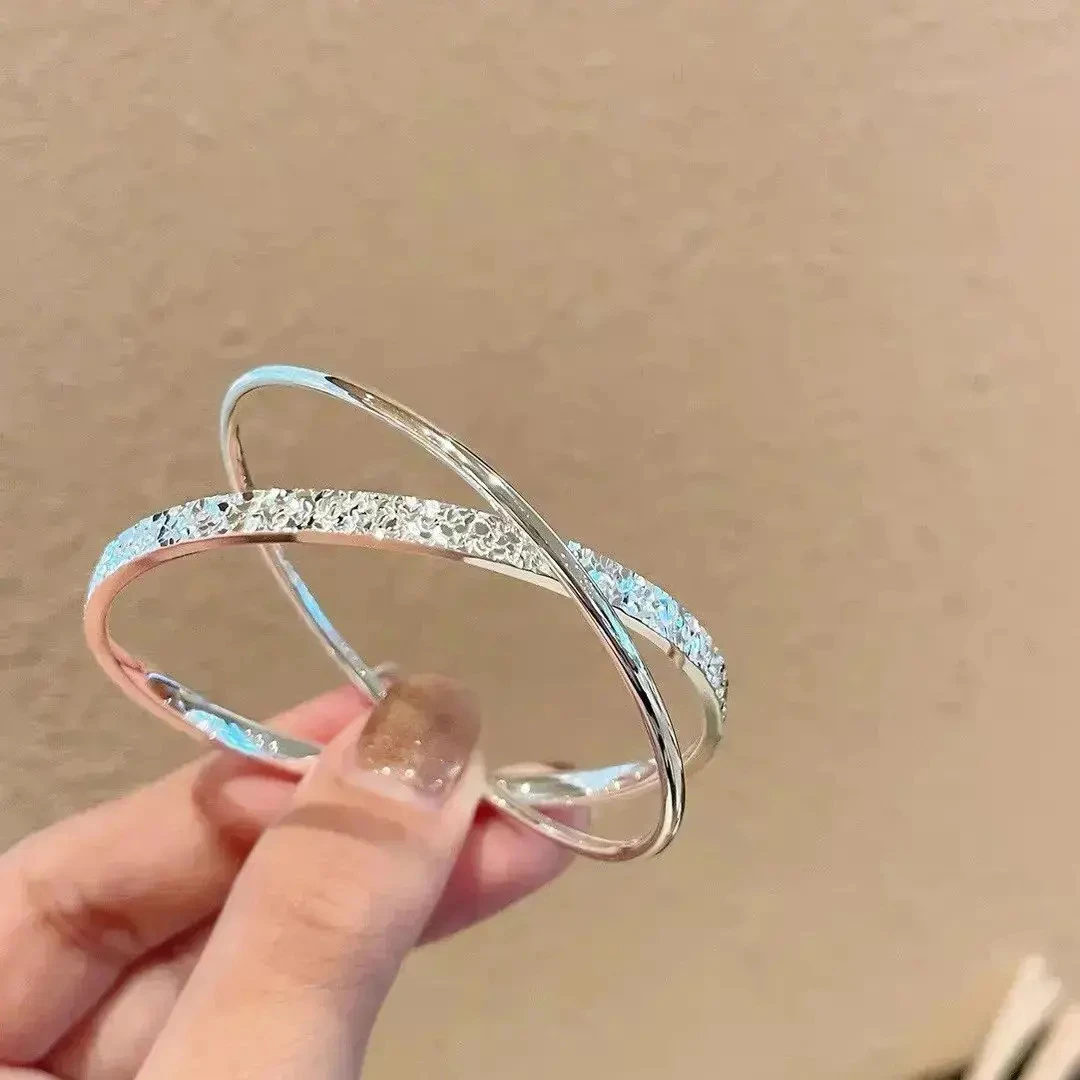 999.9银碎冰冰双环闭口镯女款